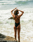 Back view of Levanto One Piece Athletic Swimsuit in Black by JAYD Swimwear