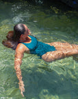 Front view of athletic swimsuit Levanto One Piece in Cove Green by JAYD Swimwear