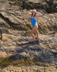Sporty IBIZA Cancun Blue and Sunshine Orange one piece by JAYD Swimwear, chlorine resistant and designed for training.
