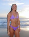 Front view of athletic cross-back JAYD Swimwear Kiama bikini top in Lilac Haze.