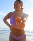 Front view of JAYD Swimwear Cali athletic bikini bottoms in Lilac Haze
