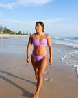 Front view of JAYD Swimwear Tazzie athletic bikini top in Lilac Haze