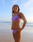 Side view of JAYD Swimwear Tazzie athletic bikini top in Lilac Haze