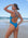Close-up of strappy back of the Finley One Piece Athletic Swimsuit in Nordic Blue, by JAYD Swimwear.