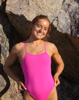 JAYD Swimwear, athletic one piece, Tallow in the colour Pink Sorbet.