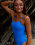 JAYD Swimwear, Zimmy athletic one piece in Cancun colour. Up close