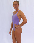 Side view of Levanto One Piece Athletic Swimsuit in Lilac Haze by JAYD Swimwear