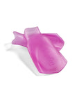 A pair of translucent pink FINIS Swim Slip Fins with ribbed edges, displayed on a clean white background.