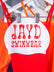 White swim cap with red JAYD swimwear text.
