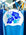 White swim cap hanging on a rack with blue hibiscus flowers, matching JAYD Swimwear's blue swimsuit range.