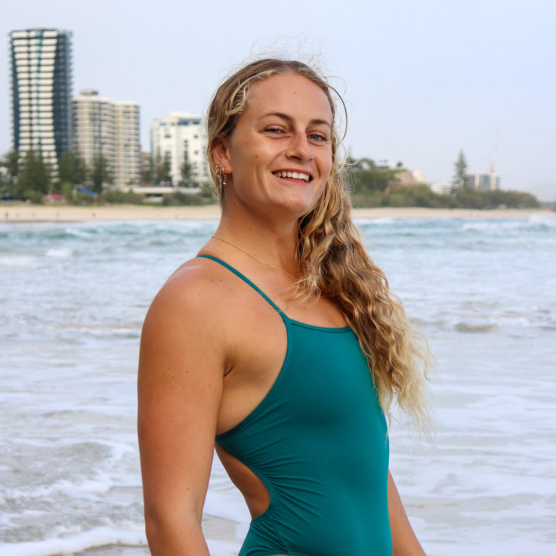 JAYD Swimwear's Ambassador Emily Doyle. Emily is a professional Surf Life Saver and is wearing the Siena one piece.