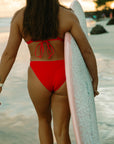 JAYD Swimwear Connie bottoms in Ruby paired with Triangle tie back top.