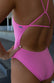 JAYD Swimwear, athletic one piece called Tallow in the colour Fairy Floss. Up close view of the back of the suit.