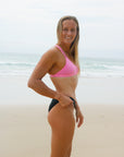 Side view of Seamless JAYD Swimwear Connie full coverage athletic bikini bottoms in Black