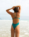 Back view of Zimmy One Piece Athletic Swimsuit in Cove by JAYD Swimwear