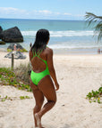 Back view of athletic swimsuit Finley One Piece in Splice Green by JAYD Swimwear