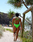 Back view of athletic swimsuit Finley One Piece in Splice Green by JAYD Swimwear