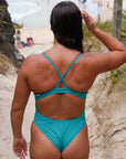 Back view of Siena One Piece Athletic Swimsuit in Atlantic green by JAYD Swimwear