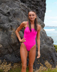 Front view of athletic swimsuit Siena One Piece in Pink Sorbet by JAYD Swimwear