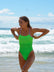 Front view of Zambia One Piece Athletic Swimsuit in Splice green by JAYD Swimwear