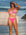 Front view of seamless, athletic, full coverage JAYD Swimwear Cali bikini bottoms in Pink Sorbet.