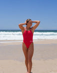 City of Perth custom team swimsuits by JAYD Swimwear, club logo on Tallow One Piece in Ruby.