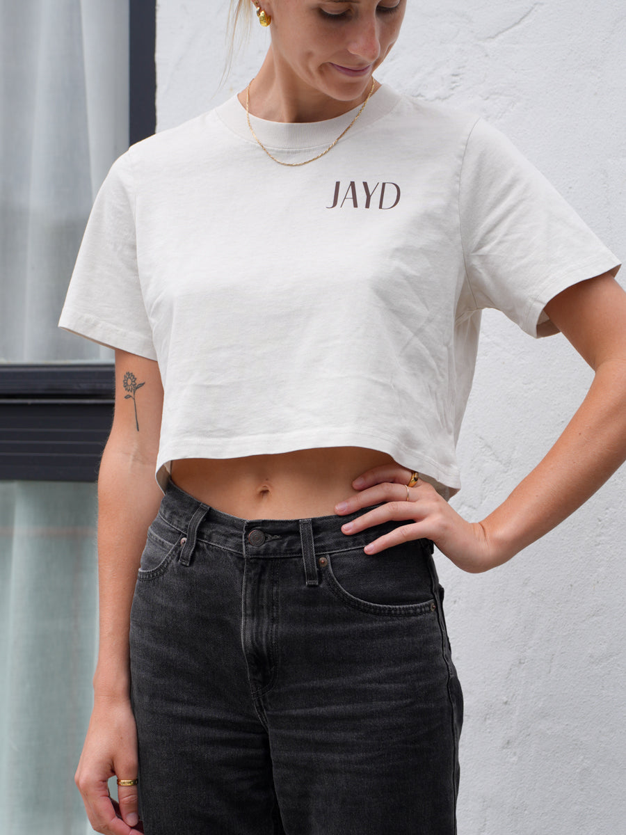 JAYD Swimwear Ultimate Cropped Tee in Shell colour.