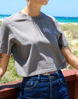 Front view of JAYD Swimwear Cropped Summer Tee in Grey