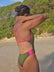 IBIZA Contrasting One Piece athletic swimsuit, in Olive Green with Pink Sorbet straps. Designed in Australia by JAYD Swimwear.