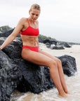 JAYD Swimwear athlete showcasing the chlorine-resistant Ruby Torquay Bikini Top.