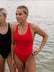 JAYD Swimwear surf lifesaving ambassador Chelsea Wood wearing the Levanto One Piece in Ruby red.