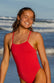 Front view of Tallow One Piece Athletic Swimsuit in Ruby Red by JAYD Swimwear
