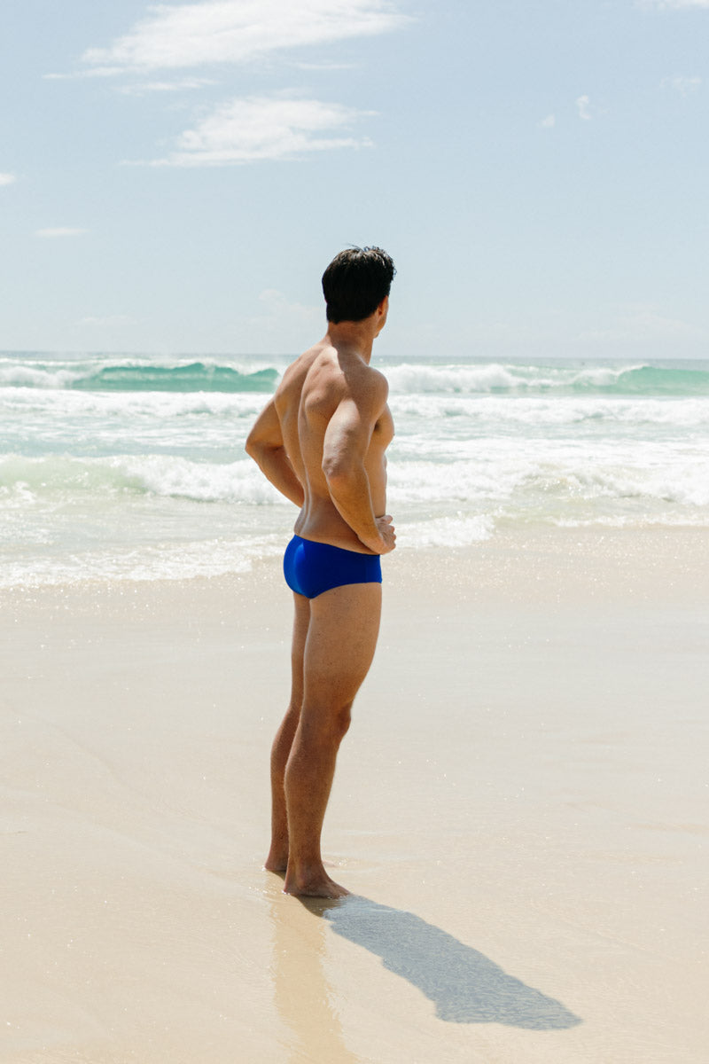 Backside view of Ramshark Mens Briefs in Cobalt Blue by JAYD Swimwear.