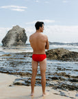 Back view of Ramshark Mens Briefs in Red by JAYD Swimwear.