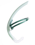 Sage green FINIS Stability Snorkel with a matching green adjustable strap and a clear mouthpiece, shown against a plain white background.