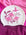 A white swim cap featuring a pink and magenta floral design with a hummingbird and the text 'Jayd Swimwear', displayed on a draped magenta fabric background.