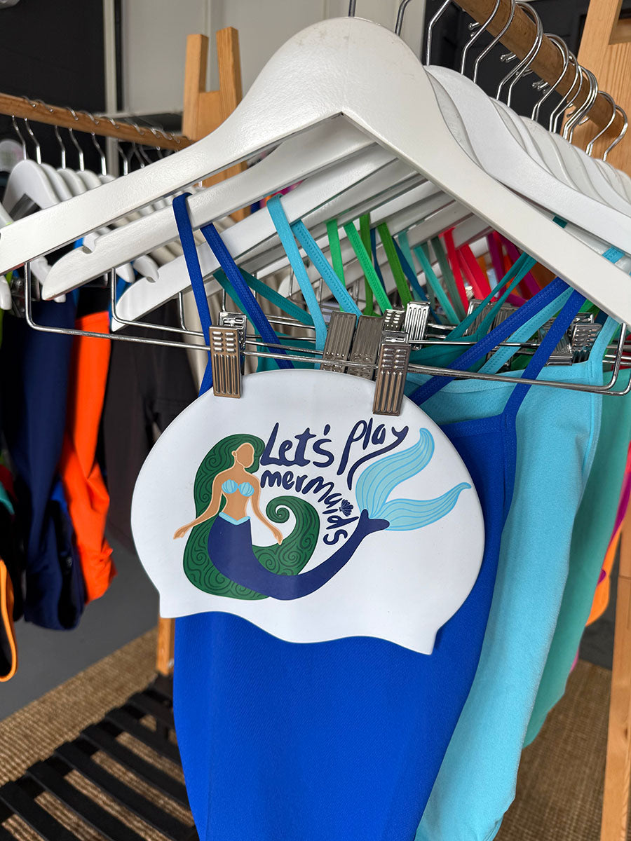 Dive in with confidence in a matching mermaid Swim Cap x blue JAYD One Piece set!