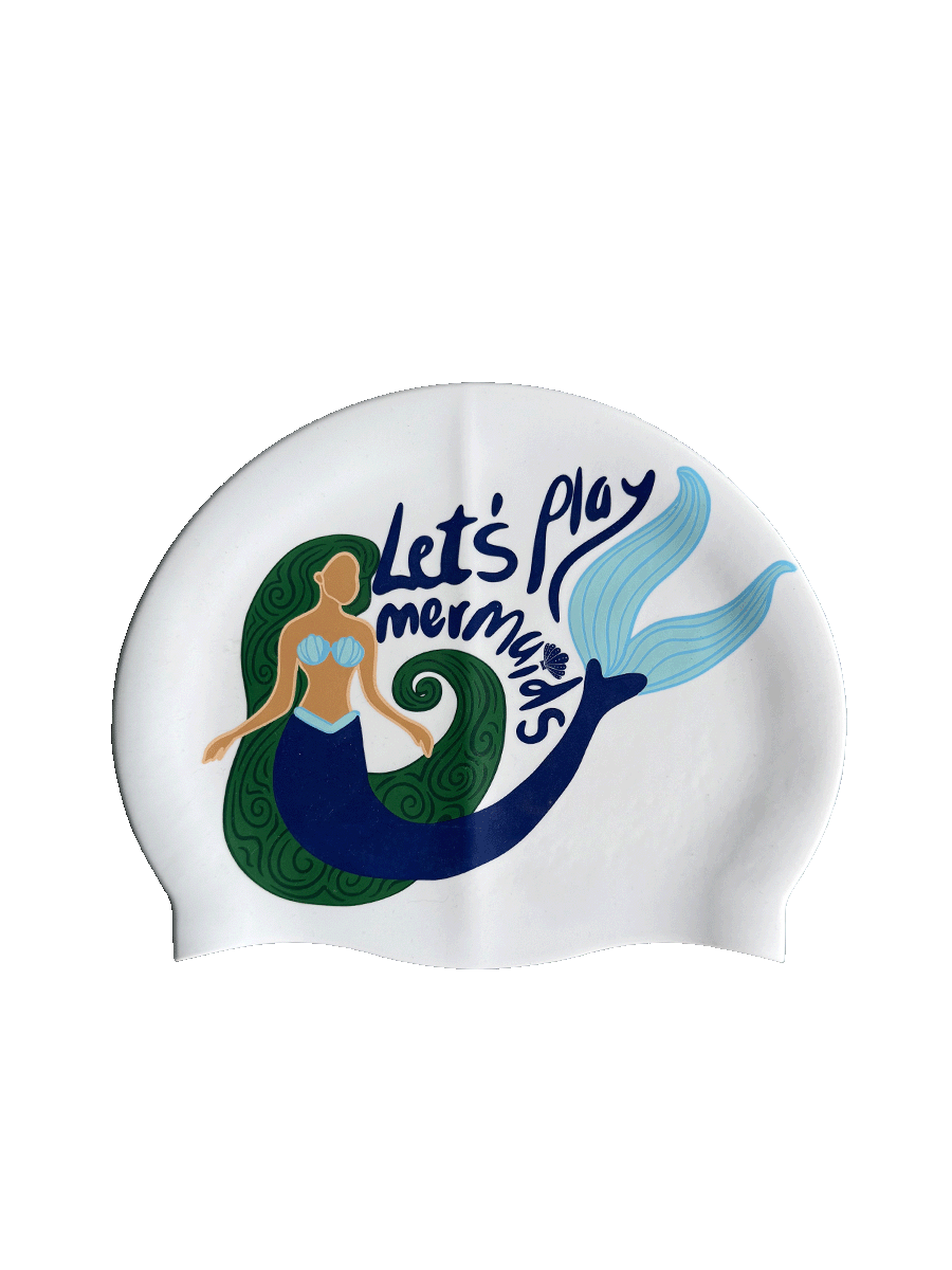 Side B: Looking for a swim cap to match your mermaid energy? Let's be mermaids together in this gorgeous ocean hue, green and blue JAYD Swimwear Swim Cap!