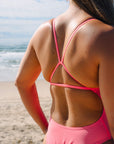 Close up of the JAYD Tallow one piece fixed-back shoulder straps, designed to sit comfortably between your shoulder blades.