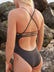 Athlete Ella wears the Airlie fixed back one piece by JAYD swimwear, this piece is our fullest coverage and has adjustable back straps for tension distribution.